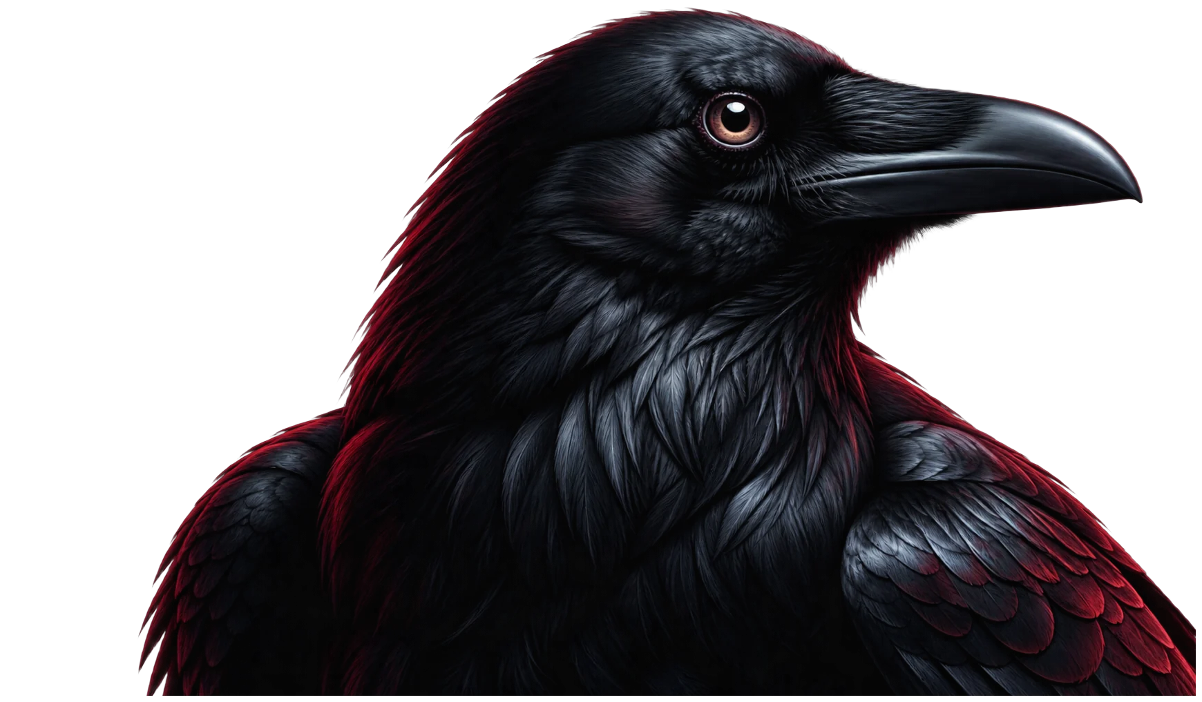 A raven in profile, beak closed